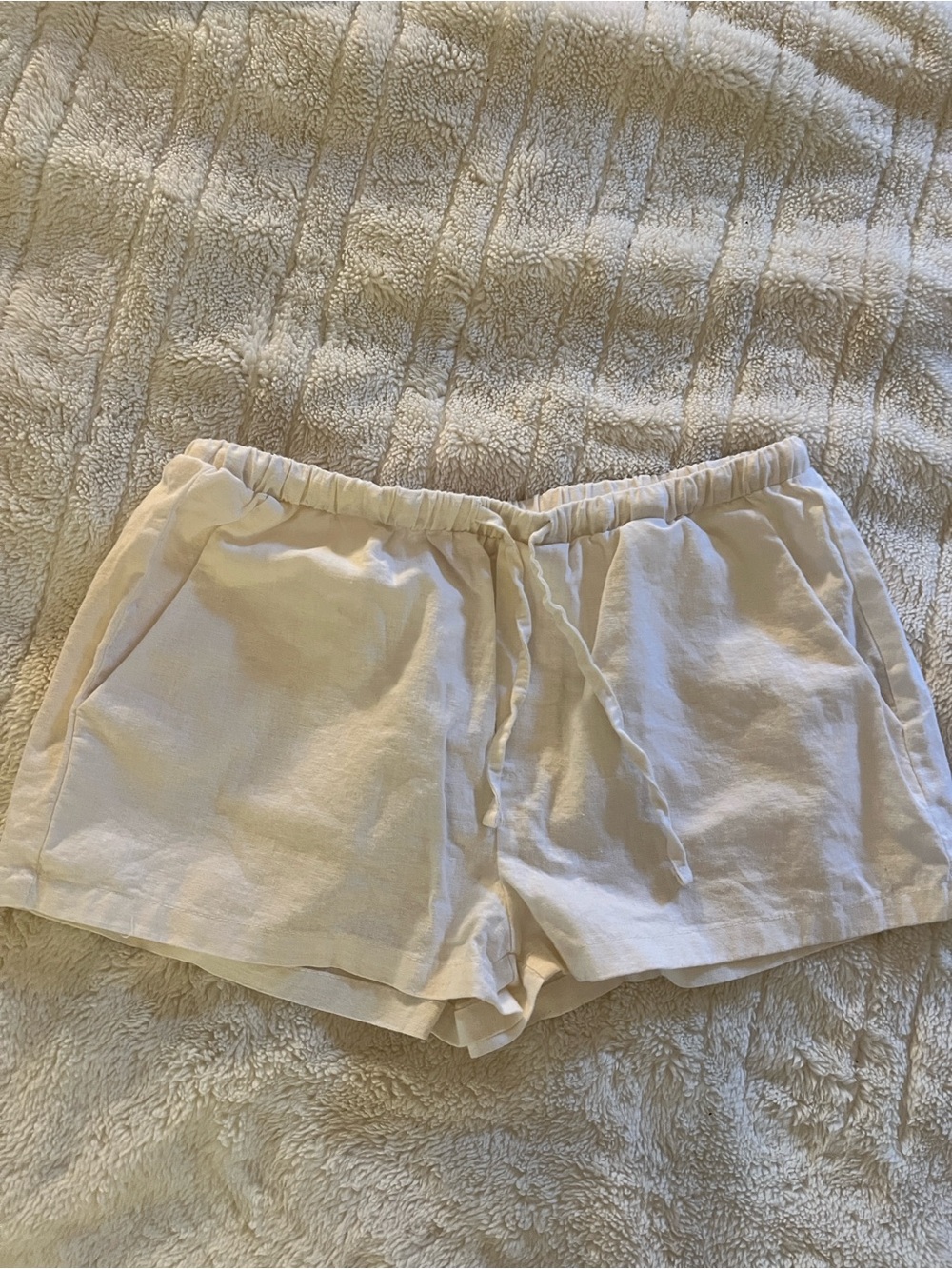 Cream Linen Summer Tie Waist Shorts